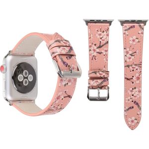 Fashion Plum Blossom Pattern Genuine Leather Wrist Watch Band for Apple Watch Series 3 & 2 & 1 38mm(Pink)