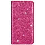 For iPhone X / XS Ultrathin Glitter Magnetic Horizontal Flip Leather Case with Holder & Card Slots(Rose Red)