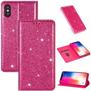 For iPhone X / XS Ultrathin Glitter Magnetic Horizontal Flip Leather Case with Holder & Card Slots(Rose Red)