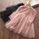 Girls Sequined Puff Sleeve Knitted Yarn Skirt (Color:Pink Size:130)
