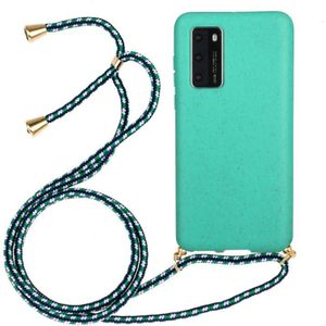 For Huawei P40 Wheat Straw Material + TPU Protective Case with Lanyard(Green)