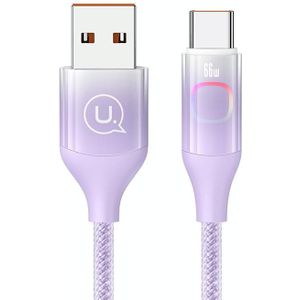USAMS US-SJ636 1 2 m USB naar Type-C 6A snellaadkabel met kleurrijk licht (gradiënt paars)