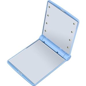 2 PCS Lady Cosmetic Vanity Mirror Folding Portable Pocket  Built-in LED Lighting Bulbs(blue)
