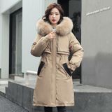 Mid-length Large Fur Collar Pated Coat Jacket (kleur: Khaki Size: M)