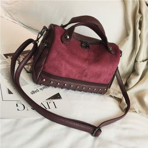 Women Top-handle Bags with Rivets Leather Shoulder Bag Large Capacity Vintage Tote Bags(Wine Red)