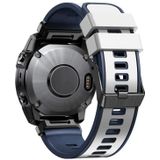 Voor Garmin Fenix 7 22 mm platbinding tweekleurige siliconen horlogeband met snelsluiting (wit blauw)
