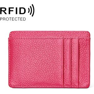 KB37 Antimagnetic RFID Litchi Texture Leather Card Holder Wallet Billfold for Men and Women (Rose Red)