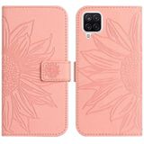 Voor Samsung Galaxy A12 4G/A12 5G/M12/F12 Huid Voelen Zon Bloempatroon Flip Lederen Telefoon Case (Roze)