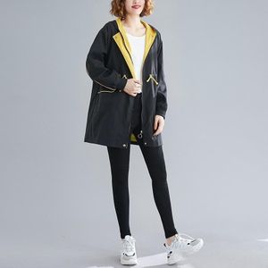 Loose Slim Waist Mid-length Coat (Color:Black Size:XXXL)
