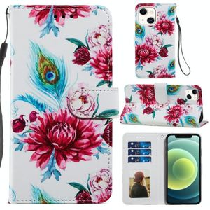 Geschilderd Patroon Horizontale Flip Lederen Case met Houder & Kaart Slots & Fotolijst voor iPhone 13 Mini (Peacock Flower)