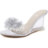 Woman Glass Rhinestone Wedge Heels  Shoe Size:40(Silver)