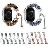 Dubbele rij kralen telescopische ketting horlogeband voor Apple Watch Ultra 49 mm / serie 8 & 7 45 mm / SE 2 & 6 & SE & 5 & 4 44 mm / 3 & 2 & 1 42 mm (Agaat wit)