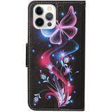 Colored Drawing Pattern Horizontal Flip Leather Case with Holder & Card Slots & Wallet For iPhone 12 / 12 Pro(Fluorescent Butterfly)