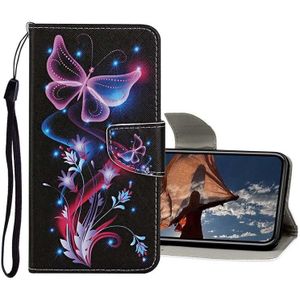 Colored Drawing Pattern Horizontal Flip Leather Case with Holder & Card Slots & Wallet For iPhone 12 / 12 Pro(Fluorescent Butterfly)