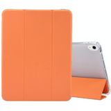 Voor iPad Air (2020) 10 9 3-vouwen elektrisch geperste huidtextuur horizontale flip schokbestendige transparante TPU + PU lederen behuizing met houder en penslot & slaap / wake-upfunctie(oranje)