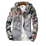 Floral Bomber Jacket Men Hip Hop Slim Fit Flowers Pilot Bomber Jacket Coat Men's Hooded Jackets  Size: L(Silver)