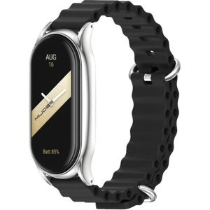 Voor Xiaomi Mi Band 8 Mijobs Plus Case Marine Siliconen Ademend Horlogeband (Zwart Zilver)