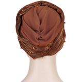 2 PCS Women Beaded Two-color Turban Hat Bright Silk Cloth Hooded Cap(Beige )