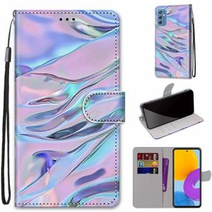 For Samsung Galaxy M52 5G Coloured Drawing Cross Texture Horizontal Flip PU Phone Leather Case with Holder & Card Slots & Wallet & Lanyard(Colorful Layer(Fluorescent Water Pattern)