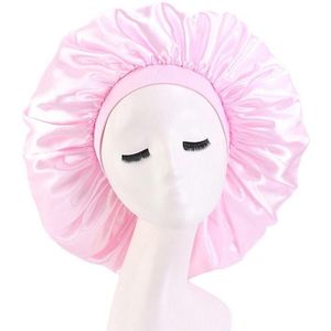 3 PCS TJM-405A Large Satin Round Hat Stretch Wide Brim Night Hat Chemotherapy Hat  Size: One Size(Pink)