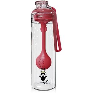 Cartoon Cat Pattern Tea Water Separation Plastic Cup With Spoon(Red)