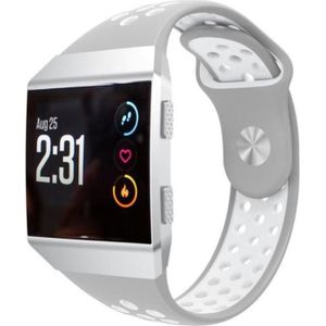Voor Fitbit Ionische ademende tweekleurige siliconen horlogeband (grijs wit)