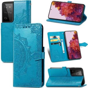 For Samsung Galaxy S30 Ultra Mandala Flower Embossed Horizontal Flip Leather Case with Holder & Three Card Slots & Wallet & Lanyard(Blue)