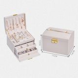 Three-Layer Leather Drawer Type Jewelry Storage Box Earrings Box With Lock(Navy Blue)