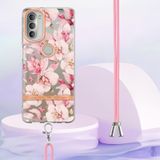 Voor Motorola Moto G51 5G Flowers -serie TPU -telefoonhoesje met Lanyard (Pink Gardenia)