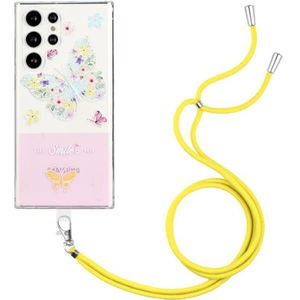 Voor Samsung Galaxy S22 Ultra 5G Bronzing Butterfly Flower TPU Phone Case met Lanyard (kleurrijke vlinder)