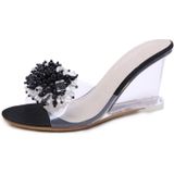 Woman Glass Rhinestone Wedge Heels  Shoe Size:36(Black)