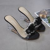 Woman Glass Rhinestone Wedge Heels  Shoe Size:36(Black)