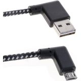 20cm 2A USB to Micro USB Weave Style Double Elbow Data Sync Charging Cable  For Samsung / Huawei / Xiaomi / Meizu / LG / HTC(Black)