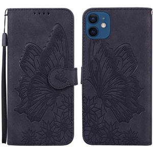 Retro Skin Feel Butterflies Embossing Horizontal Flip Leather Case with Holder & Card Slots & Wallet For iPhone 12 mini(Black)