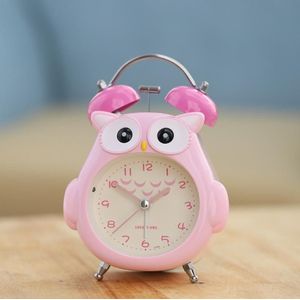 3 Inch Children Cartoon Owl Luminous Silent Bedside Snooze Small Alarm Clock(Pink)