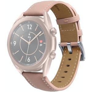 For Samsung Galaxy Watch3 41mm Genuine Leather Silver Buckle Replacement Strap Watchband(Pink)