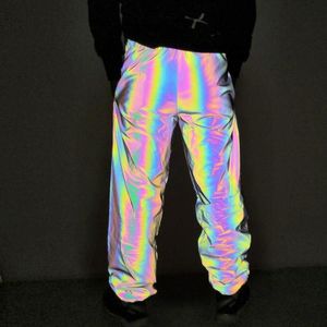 Spring And Autumn Fashion Colorful Reflective Pants Loose Slim-fit Pants For Men (Color:Black Size:L)