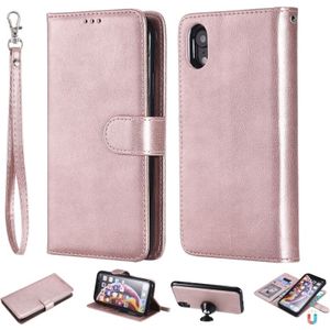 For iPhone XR Solid Color Horizontal Flip Protective Case with Holder & Card Slots & Wallet & Photo Frame & Lanyard(Rose Gold)