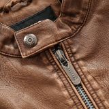Autumn And Winter Fashion Tide Male Leather Jacket (Color:Khaki Size:4XL)