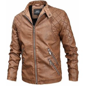 Autumn And Winter Fashion Tide Male Leather Jacket (Color:Khaki Size:4XL)