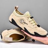 Lente en zomer mannen casual ademende erwten schoenen lederen varkensvel luie sneakers  grootte: 47 (Beige)