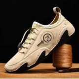 Lente en zomer mannen casual ademende erwten schoenen lederen varkensvel luie sneakers  grootte: 47 (Beige)