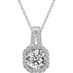 XMZ018 925 Silver Moissanite Diamond Necklace Square Diamond Neck Chain  Specification: 1 Carat