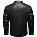 Autumn and Winter Letters Embroidery Pattern Tight-fitting Motorcycle Leather Jacket for Men (Color:Black Size:L)