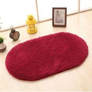 Faux Fur Rug Anti-slip Solid Bath Carpet Kids Room Door Mats Oval  Bedroom Living Room Rugs  Size:40x60cm(Wine Red)