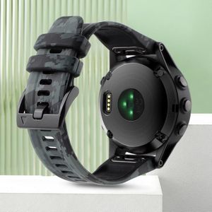 Voor Garmin Fenix 7 Pro 47 mm 22 mm camouflage siliconen horlogeband (camouflage zwart)