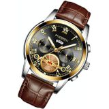 FNGEEN 4001 Men Non-Mechanical Watch Multi-Function Quartz Watch  Colour: Brown Leather Gold Black Surface