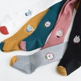 Children Pantyhose Knit Girls Cartoon Embroidery Bottoming Tights Size: M 3-5 Years Old(Black)