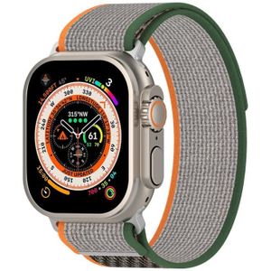 Dubbele kleur nylon klittenband horlogeband voor Apple Watch Series 8&7 45mm / SE 2&6&SE&5&4 44mm / 3&2&1 42mm (oranje+legergroen)