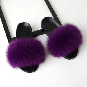 Fox Fur Slippers Flip-flops Non-slip Platte Bont Schoenen Sandalen voor dames  schoenmaat:40-41(25cm)(Paars)